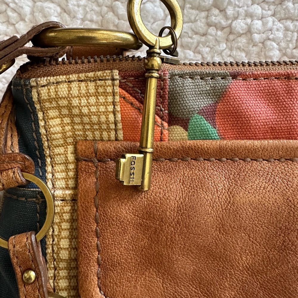 Fossil Multicolor Patchwork Crossbody with Tan Le… - image 7